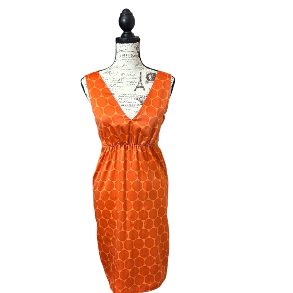 H&M Orange Polka Dot Satin Dress | Women’s US 6 | Retro Mod Midi Dress
